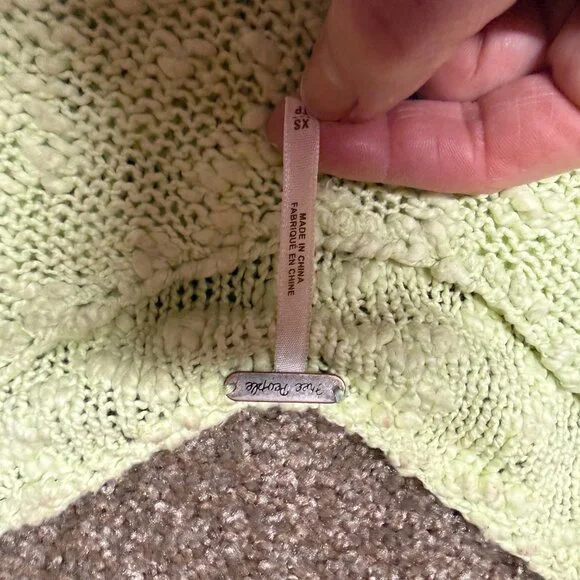 Free People Open Knit Sweater Women XS Green White Striped Loose Textured Cotton - Picture 10 of 12